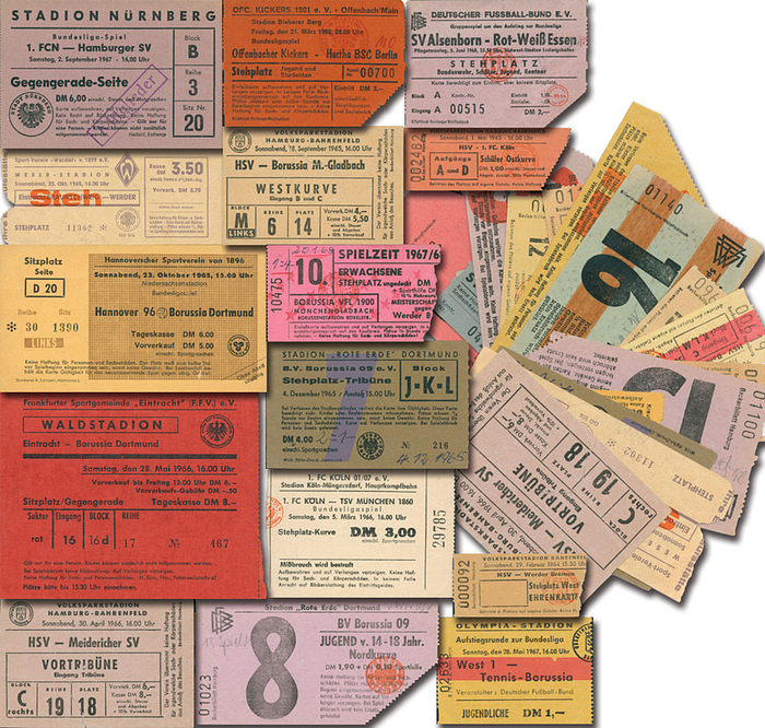 Eintrittskarte BL 1963-1969  | 28 verschiedene Eintrittskarten von Bundesligaspielen von 1963 -1969. 13x7,5 bis 7x3 cm