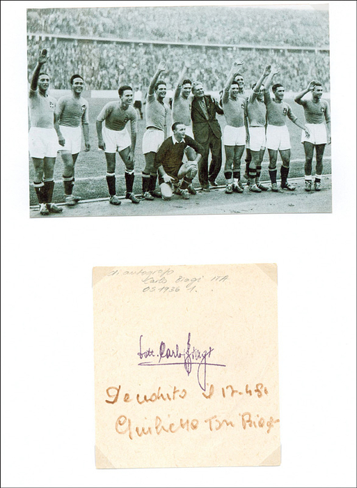 Biagi, Carlo  | (1914-1986) Blancobeleg mit original Signatur von Carlo Biagi (ITA). Goldmedaille bei den Olympischen Spielen 1936 im Fußball mit Italien. 10x9 cm