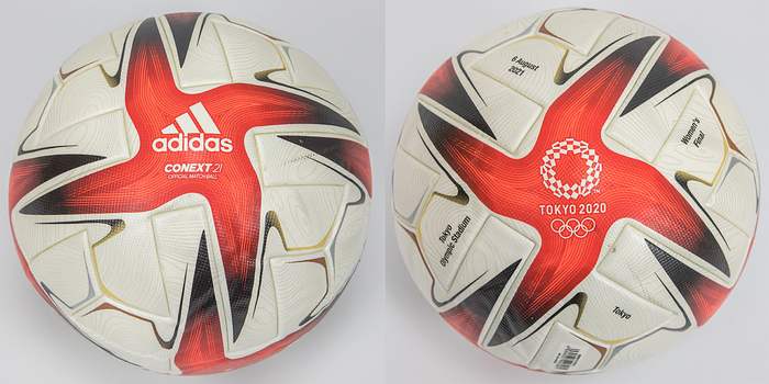  - Olympic Games 2020 Match ball Football final Women: Original Adidas "Conext 21" match ball from the Tokyo 2020 Olympic Games from the final of the women's football tournament Canada v Sweden (1:1 a.e.t.; 3:2 after penalties) on 6th August 2021 in Yokohama (International Stadium). With imprint of match details "6 August 2021 Women's Final Yokohama - International Stadium Yokohama" and "Official Match Ball". With minor traces of use. 16 balls were used in the Yokohama final. From the ball collection of a senior FIFA official. He collected the balls at the respective tournaments after the matches where he was present. The official was present  on the pitch during the award ceremony or had access/corresponding accreditation to the players' and referees' areas of the stadiums. Condition: A-