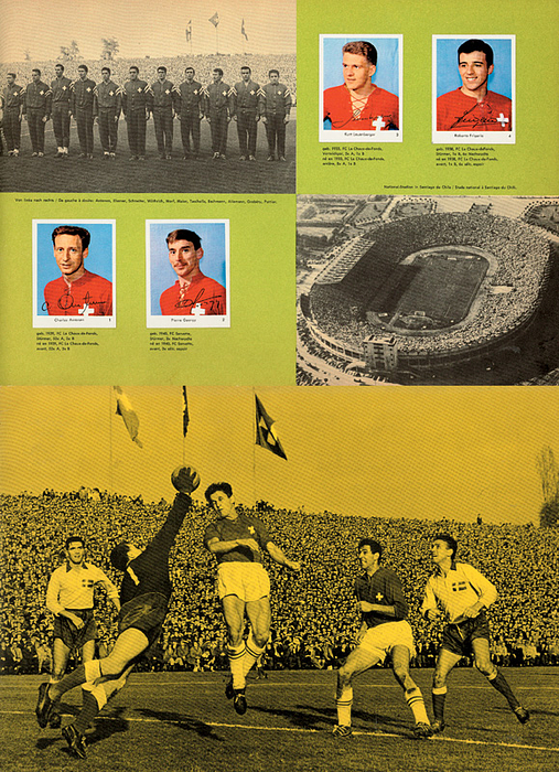 World Cup 1962. Rare Swiss Sticker Album - Collector's Cards Album from Eikon. Complete with 36 m/c pictures. Size 34x23cm,  24 pages. Cover strongly ubbed, top right corner (not visible on the photo), the album also includes 40 printed pictures! (GERMAN). Condition: C+