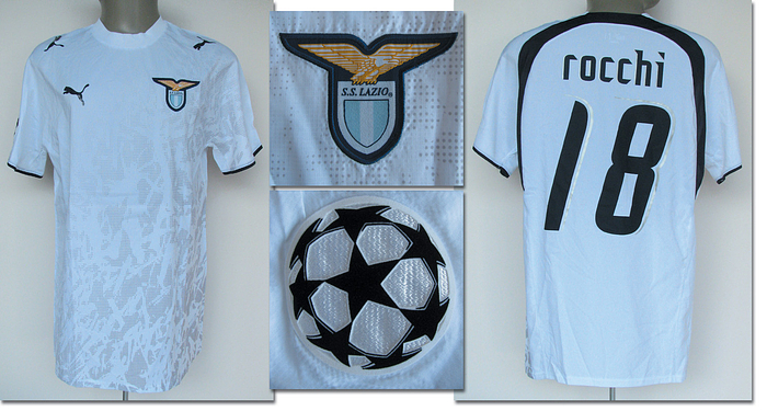  - Original match-worn / issued Lazio Roma player jersey with the number 18. Worn by Tommaso Rocchi in the Champions League match against Werder Bremen on October 24, 2007. Werder Bremen - Lazio Roma 2:1. Status: AAA --Away short-sleeved jersey; size L; embroidered club logo; rubber-printed Puma logo, number, and player name; sewn-on CL patch; Puma. Jersey comes from the collection of the former Werder Bremen kit manager, who received this shirt after the game! Condition: A