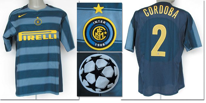  - Original match-issued shirt Inter Milan number 2 . Assisted by Ivan Ramiro Cordoba in the 2007 Champions League match against Werder Bremen. Status: AAA --Short-sleeved jersey; size XL; embroidered club logo; Nike logo, 'Pirelli' advertising print, rubberized back number and player name; sewn-on CL patch; Nike. Jersey comes from the collection of the former Werder Bremen kit manager, who received this shirt after the game! Condition: A