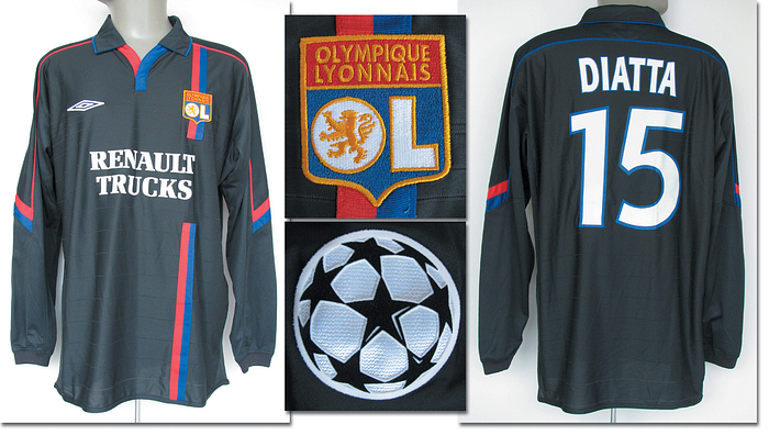 Lyon, Olympique - Trikot 2005  | Original match worn Spielertrikot von Olympique Lyon mit der Rückennummer 15. Getragen von Lamine Diatta im CL-Spiel gegen Werder Bremen am 24.02.2005. Werder Bremen - Olympique Lyon 0:3. Status:AAA.