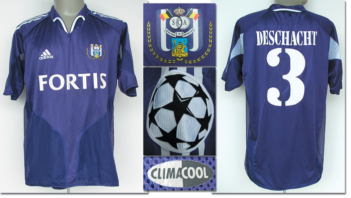 Anderlecht, RSC -Trikot 2004  | Original match worn / issued Spielertrikot von RSC Anderlecht (Belgien) mit der Rückennummer 3. Getragen von Olivier Deschacht in der Champions-League-Saison 2004/2005. Trikot direkt von einem ehemaligen Zeugwart von Werder Bremen. Status:AAA.