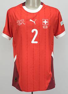 Schweiz - Trikot 2024 EM  | Original match worn Spielertrikot von der Schweiz mit der Rückennummer 2. Vorbereitet für Leonidas Sterigiou am 23.06.2024 im Gruppenspiel der Fußball Europameisterschaft gegen Deutschland. Schweiz - Deutschland 1:1. Status:AAB. - Bild 2