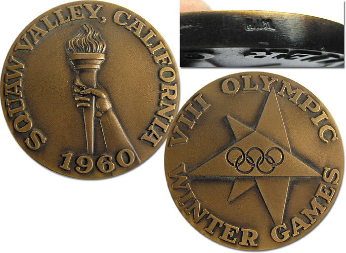 Teilnehmermedaille 1960  | VIII. Olympic Winter Games Squaw Valley 1960. Mit Randpunze. Bronze, 5 cm.
