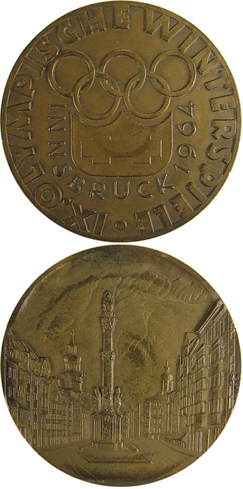 Teilnehmermedaille 1964  | Teilnehmer-Medaille Olympische Winterspiele Innsbruck 1964. Bronze; 6,1cm.