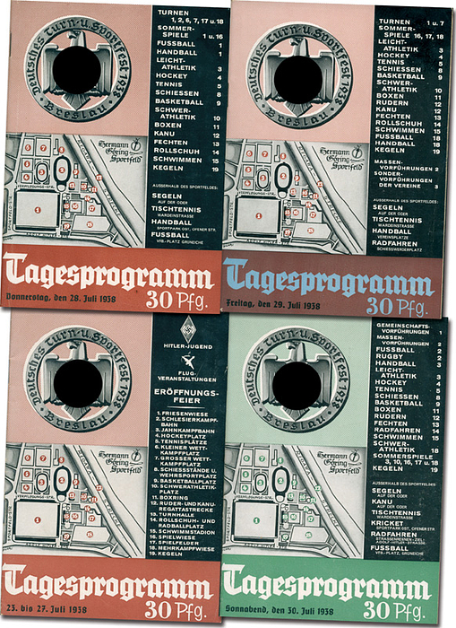  - German Gymnastic Championship Breslau 1938: 4 official Programms Condition: B-