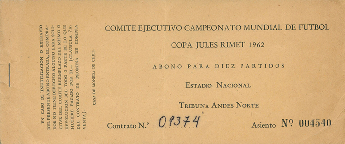 Eintrittskarte WM1962  | Offizielles Dauerkartenheft für die Fußball Weltmeisterschaft 1962 in Chile für die Spiele im "Estadio Nacional" in Santiago ohne Tickets, 21x9 cm.