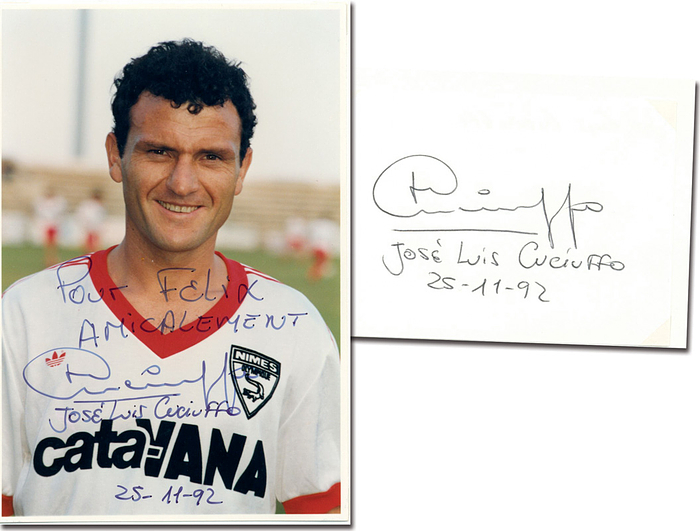  - Autograph Argentina Cuciuffo World cup 1986: Colourfoto photo with original signature of Argentinian football star José Luis Cuciuffo (1961-2004; World Cup winner 1986). 10.5x7 cm Condition: A