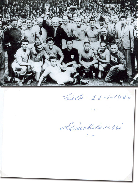  - Autograph Football World Cup 1938. G.Colaussi Signed b/w repro photo lettercard from the Italian Champion, size 15x10cm. Condition: A