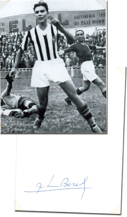  - Autogramme: WC 1938 ,Felice Borel:.signed index card mounted on collector's sheet with b/w repro photo of the deceased Italian WC Champion 1938, Condition: A