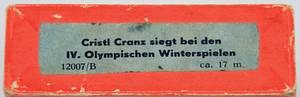  - Olympic Games 1936. Movie about Winter Games Film of the Olympic  victory of Christel Cranz (Germany, Gold medal skiing) 21 meter. One of 12 German 16mm Films. Size 8x8cm. Well kept material in original Boxl! From Ozaphan produced in 1936. (GERMAN). Condition: A - Bild 3