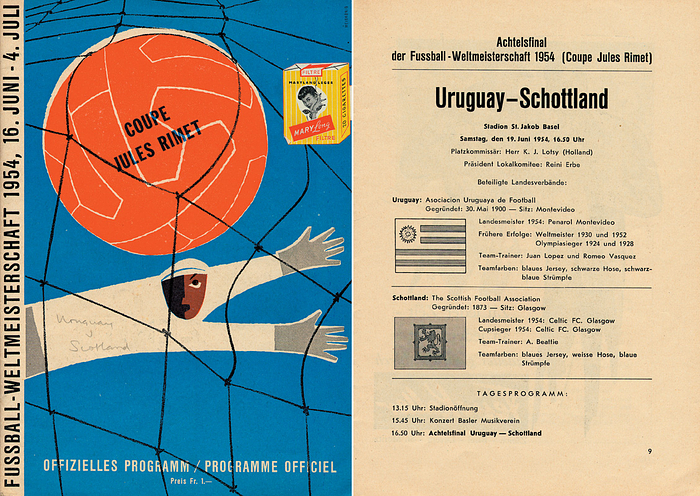 Programm WM 1954  | Fussball-Weltmeisterschaft 1954, 19.Juni 1954. Spiel Gruppe 3:  Uruguay - Schottland in Basel.