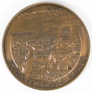 Olympic Games 1968 Grenoble. Participation medal - Winter Games 1968. Bronze by M.Coeffin. Engraving on the edge "Bronze" without year.. Size 6.8cm, Condition: A - Bild 3