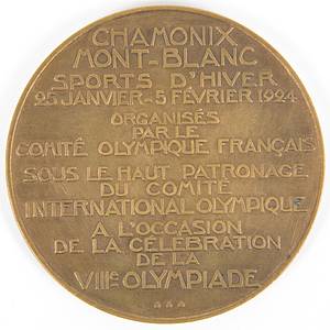 Olympic Games 1924. Participation medal Chamonix - Olympic Games 1924. Participation medal Chamonix and Winner medal I Olympic Winter Games 1924 Chamonix: in bronze from the first ever Olympic Winter Games (R. Bénard). There were only 258 participants in the games, and this was the first and only time that the participation medals were also used for the Olympic 3rd place bronze medal. Size 5.5 cm, in bronze. EF. Hallmarked "bronze." Condition: A - Bild 3