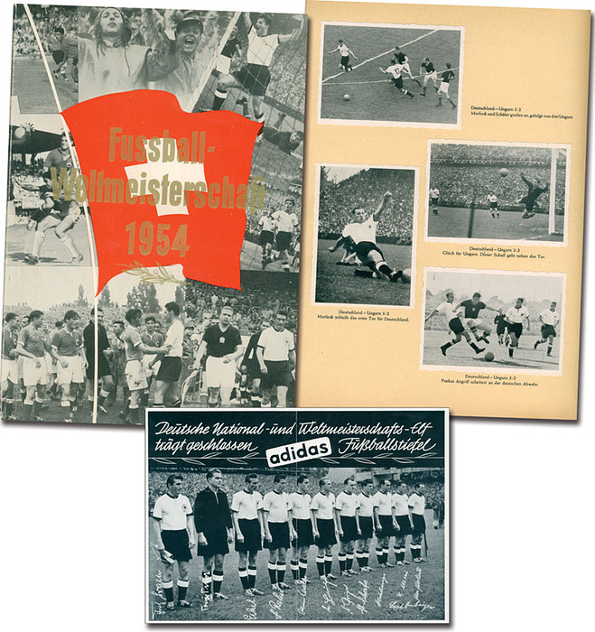 World Cup 1954. Rare German Sticker Album from WS - World Cup 1954 Switzerland, Collector's Photo Album complete. (GERMAN) Photo album with reports and statistics, the 80 b/w zig-zag edged photos (complete). size 21x30 cm, 60pages.(GERMAN). --nice copy Condition: B