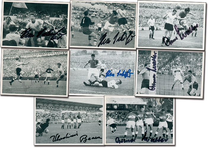 Sorry, no english description is available. ...  -  Condition: A-.....Signaturen von Vladimir Beara, 3xO.Walter, 4x Hans Schäfer, --ein Bild mit Kleberresten auf der Rückseite.