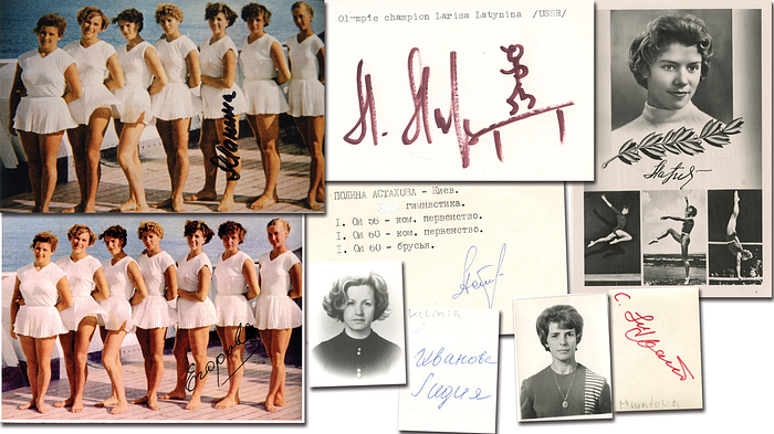 Sorry, no english description is available. ...  -  Condition: A-.....Selten! Dabei S/W-Postkarte von Latynina (14x9,5 cm).