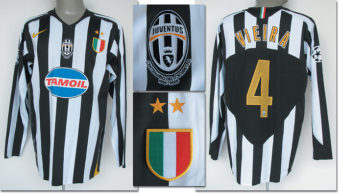 Turin, Juventus - Trikot 2006  | Original match worn / issued Spielertrikot von Juventus Turin mit der Rückennummer 4. Getragen von Patrick Viera im Achtelfinal-Spiel der Champions-League gegen Werder Bremen am 22.02.2006. Werder Bremen - Juventus Turin 3:2. Status:AAA.