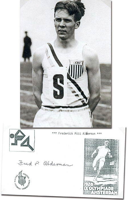 Alderman, Fred  | (1905-1998) Blancobeleg mit original Signatur von Fred Alderman (USA). Goldmedaille in der 4x400 m Staffel der USA bei den Olympischen Spielen 1928, 14x8 cm.