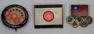  - Three different team badges from the 1956 Melbourne Olympic Games. 1) Republic of China (Taiwan), bronze, silver-plated, colored enamel, 2 x 2.2 cm. 2) Japan with the inscription "XVTth Olympic Games - Japanese Delegation 1956". Bronze, silver-plated, colored enamel, 2.5 x 2 cm. 3) Round badge made of tinplate. Printed with the inscription "Canada 1956 Olympic Games Basketball", 2.3 cm. --The badges were personally collected in Melbourne by German national football player Rudi Hoffmann (1935-2020; 1 international cap) and participant in the Olympic football tournament for Germany at the 1956 Melbourne Olympic Games. Badges directly from Hoffmann's estate. --tarnished Condition: A- - Bild 2