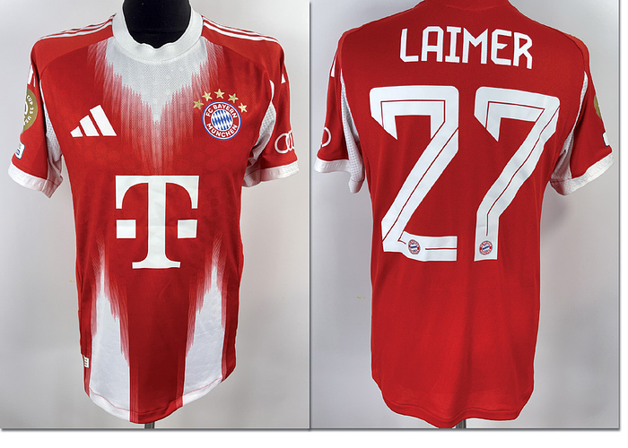 München, Bayern - Trikot 2025  | Original match issued FC Bayern  Spielertrikot mit der Nummer 27 von Konrad. Laimer Vorbereitet für ein Spiel der FIFA Klub Weltmeisterschaft 2025 in den USA. Laimer hat aktuell 52 Länderspiele für Österreich absolviert. Status:ABA.
