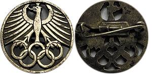 Siegerabzeichen OSS1932 Deutschland  | Offizielles Abzeichen des DRvL (Deutscher Reichsausschuss für Leibesübungen) für die deutschen Medaillengewinner bei den Olympischen Spiele 1932 (Sommer und Winter). Bronze, versilbert, Hersteller: Reebohaus, Bonn, 2,2 cm. - Bild 2