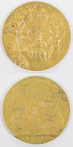  - Olympic Games Athen 1906.  Gold Winner Medal: Gold winner's medal for first place at the 1906 Athens Olympic Games with Greek inscription. Engraved with "Argent" (silver) on the edge. Silver (59 grams), gold-plated. 5 cm. --very slight gold abrasion on the raised areas of the medal Condition: A- - Bild 4