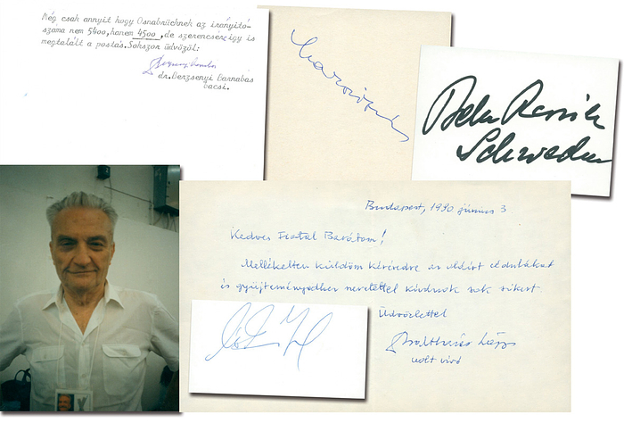 Ungarn Fechten OSS1956  | Silbermedaille für Ungarn im Fehten Degen Mannschaft bei den Olympischen Spielen 1956. Original Signaturen von: Lajos Balthazár (1921-1995; Kurzbrief; Selten);  Barnabás Berzsenyi (1918-1993, Selten); 2-seitiger Schreibmaschinen Brief); József Marosi (Brone Florett Team); Béla Rerrich (1917-2005; selten), József Sákovics (1927-2009, 2xBronze 1952+1956). 5 von 6 Athleten. Blancobelege, 18x11 bis 9x5 cm