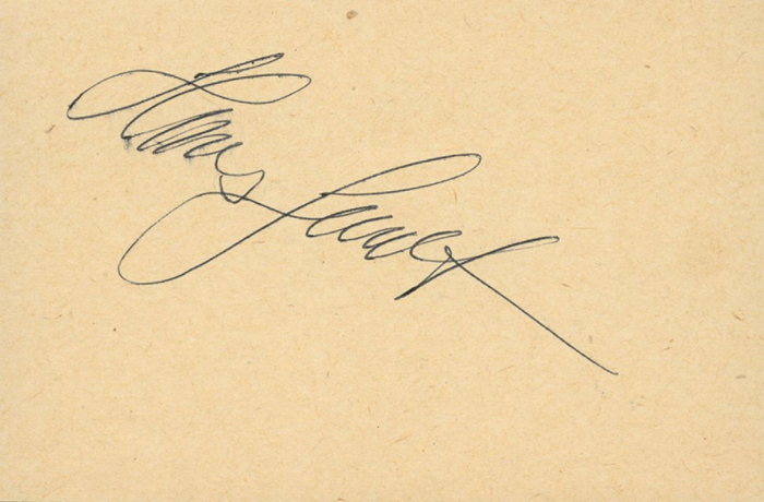 Jacobson, Hans  | (1947-1984) Karteikarte mit original Signatur von Hans Jacobson (SWE). Goldmedaille im Fechten Degen Mannschaft für Schweden bei den Olympischen Spieen 1976, 10,5x7 cm