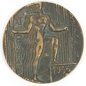 Teilnehmermedaille 1936  | Offizielle Teilnehmermedaille für die Olympischen Sommerspiele von Berlin 1936 (v. Otto Placek). Mit Randpunze Bronzeguß brauner Patina. 7 cm. - Bild 2