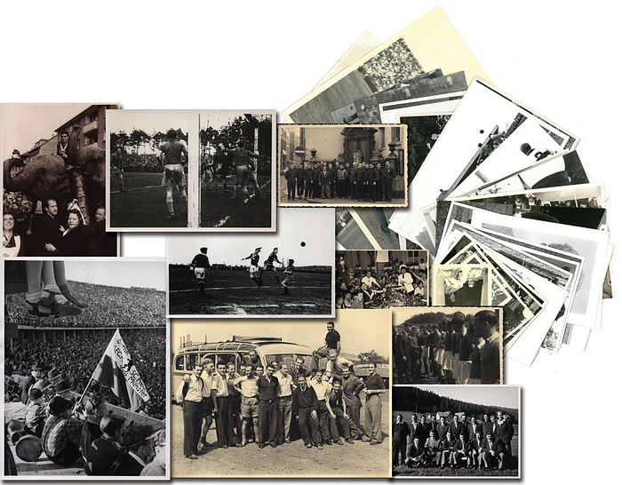 Kaiserslautern,1.FC - Fotosammlung Liebrich  | 33 Pressefotos, Privatfotos und Reprofotos vom 1.FC Kaiserslautern 1950 -1957 mit Spielszenen, Mannschaftsfotos und Freizeiraktivitäten der Spieler. Aus der Sammlung von Werner Liebrich, 24x18 cm bis 5x5 cm