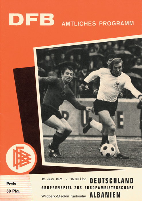 Programm LS1971  | Deutschland - Albanien, 12.6.1971 in Karlsruhe, Gruppenspiel zur EM. Offizielles Programm zum Fußball Länderspiel.