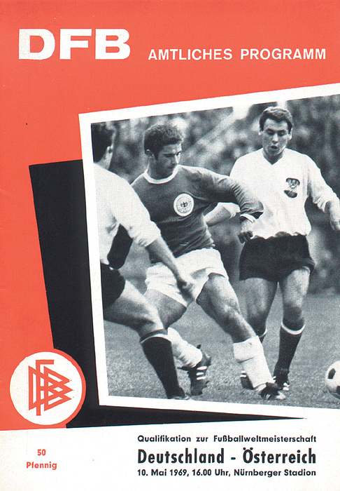 Programm LS1969  | Deutschland - Österreich, 10.5.1969 in Nürnberg. Offizielles Fußball- Länderspiel Programm.