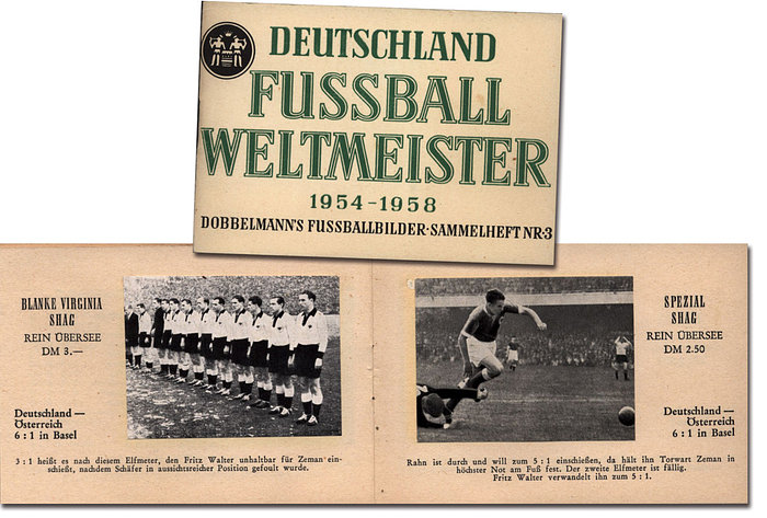 World Cup 1954. Collector cards album Dobbelmann - One of the rarest German collectorcards album of the World Cup 1954 by „Dobbelmann“ with 18 b/w-cards!!! Condition: A