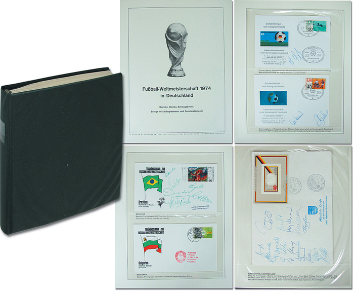 Lindner Album  | Fussball-Weltmeisterschaft 1974 in der Bundesrepublik Deutschland. Sammelalbum mit Sondermarken, Sonderstempeln, Ersttags-und Sonderbriefen, Autogrammen.