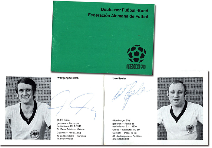 WM 70 - DFB-Teambroschüre  | Deutscher Fußball-Bund WM Mexico 1970. Mit den S/W-Fotos aller Spieler und Trainer und 6 Originalsignaturen der Spieler Sieloff, S.Maier, Wolter, W.Schulz, Overath, U.Seeler