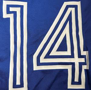  - Original match-worn Yugoslavian national team shirt, number 14. Worn in an international match during the 1974/75 season. Condition: AAB. Short-sleeved shirt; size 5/6; federation crest sewn on, Adidas logo printed on; rubberized player number; 50% polyester, 50% cotton; Made in West Germany; Condition: A- - Bild 4