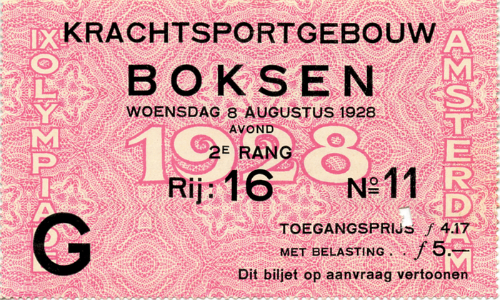 Olympic Games 1928. Boxing Ticket Amsterdam - on 8th August 1928. 10.5x6 cm. Condition: B