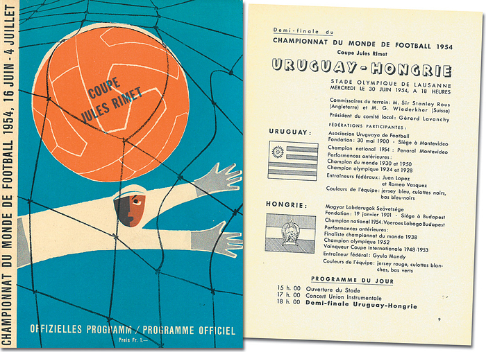 Programm WM 1954  | Fußball-Weltmeisterschaft 1954, 30.Juni 1954. Halbfinale:  Ungarn - Uruguay in Lausanne.