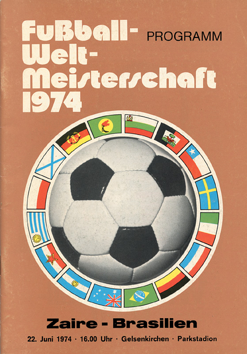 Programm WM 1974  | Zaire - Brasilien. 22.6.74 in Gelsenkirchen. Programm der Fußball-Weltmeisterschaft 1974.