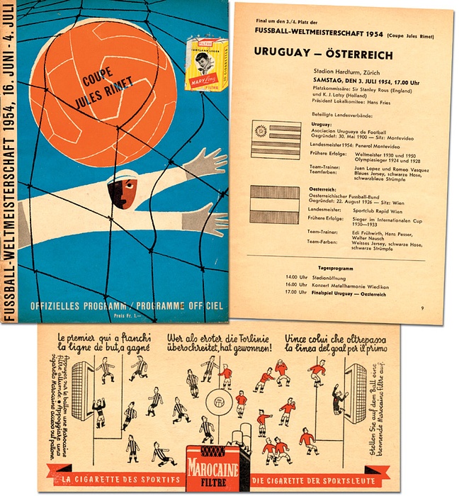 Programm WM 1954  | Fussball-Weltmeisterschaft 1954, 3.Juli 1954. Spiel um Platz 3:  Uruguay - Österreich in Zürich. (1:3).