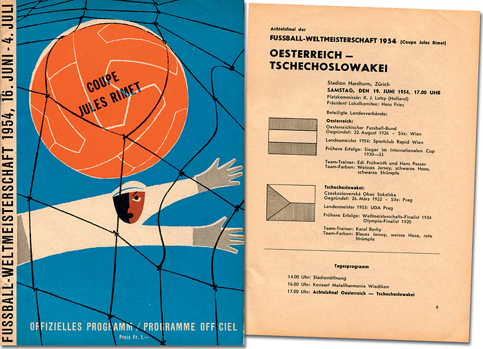 Programme: World Cup 1954.  Austria vs CSSR - Last of sixteen match in Zurich on 19th June 1954, size 21x15cm, 32 pages, photos. --no writings inside Condition: B