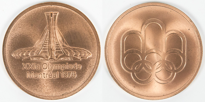  - Participant's Medal 1976. 21st Olympiad in Montreal 1976. Copper.  Size 4.5 cm, Condition: A-
