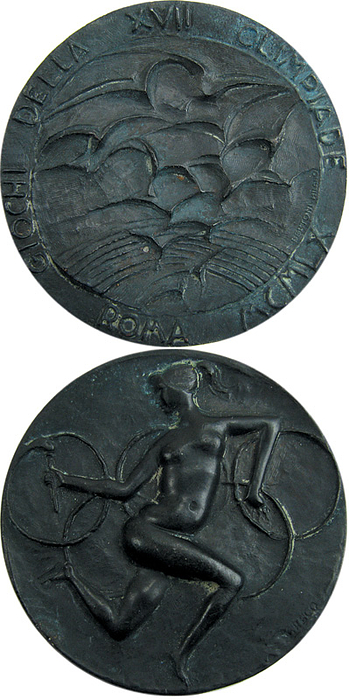 Teilnehmermedaille 1960  | XVII. Olympische Sommerspiele Rom 1960. Offizielle Teilnehmermedaille für Athleten. Bronze, 5,5 cm.