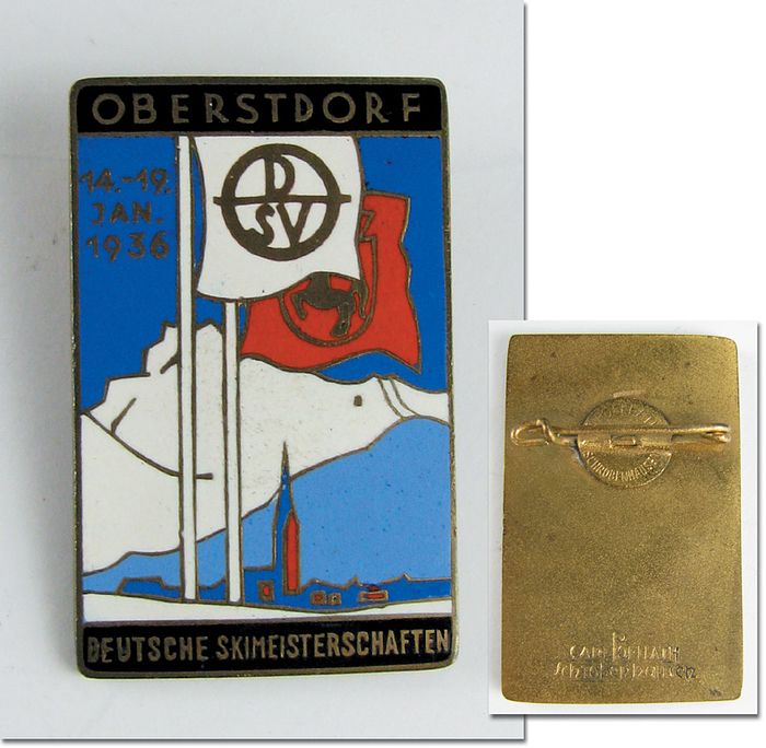  - Participation badge: German Ski Championships1936: bronze with  m/c enamelling, size 4.5x3cm, Condition: A