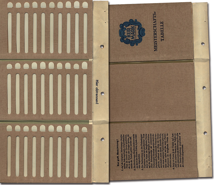 Sammelbilder-Kurmark  | "Meisterschaftstabelle" für das Album von Kurmark "Sport-Wappen I - Fußball" Berlin, Garbarty 1931.