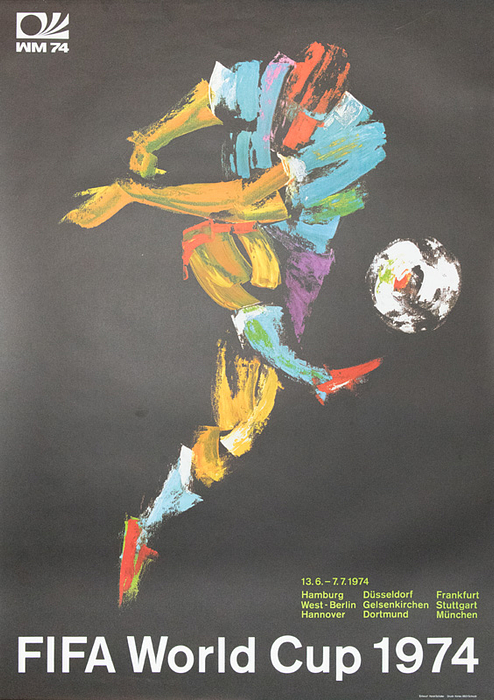  - 1974 FIFA World Cup (DIN A1) — 84 x 60 cm — English Version --Official original poster of the 1974 Football World Cup in Germany. Based on a design by Horst Schäfer. Condition: A-