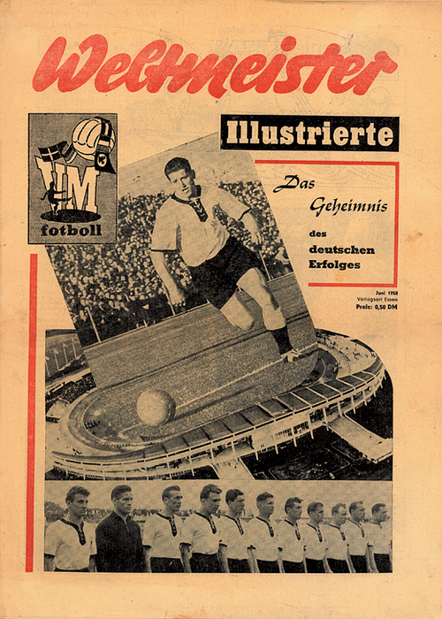  - World Cup 1958. German Football Magazine: „Sport Beobachter“ special edition. The WC 1958 in pictures, a rare „Sport Observers“ magazine specially printed to celebrate the success of the German team. Size 27x37 cm, 24 pages, ca 50 b/w photos.  (GERMAN). Condition: B-C